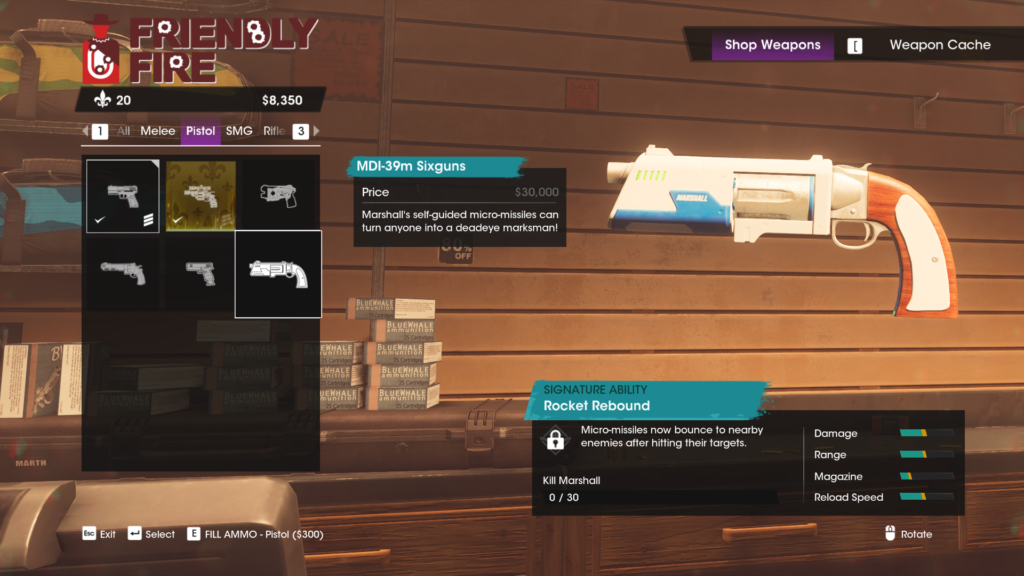 A screenshot from Saints Row showing a mini rocket launcher that has a revolver chamber