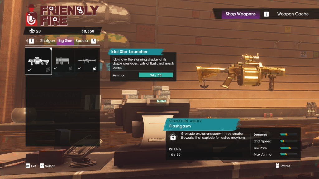 Screenshot from Saints Row showing a golden grenade launcher