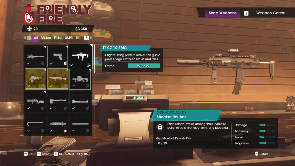 A screenshot from Saints Row showing a Tec-9 style SMG
