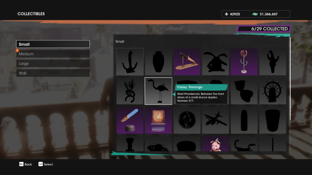 A screen showing different blacked out collectibles and unlocked ones showing what the item actually is