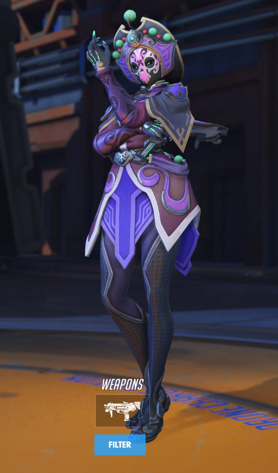 Sombra wears an intricate skin that changes faces.