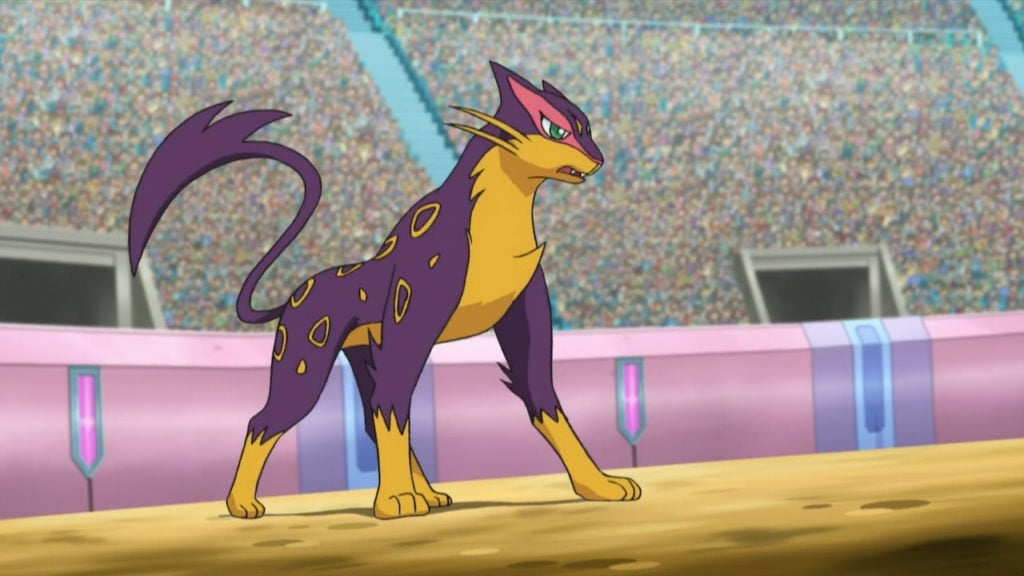 Liepard stands ready in an arena.