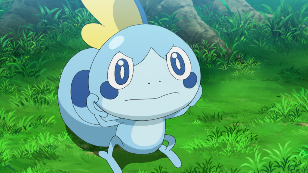 A Sobble with a determined expression on its face.