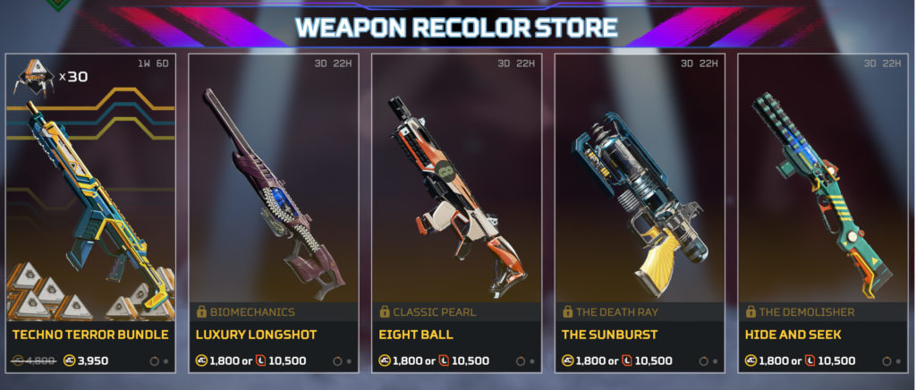 The current iteration of the weapon recolor store.