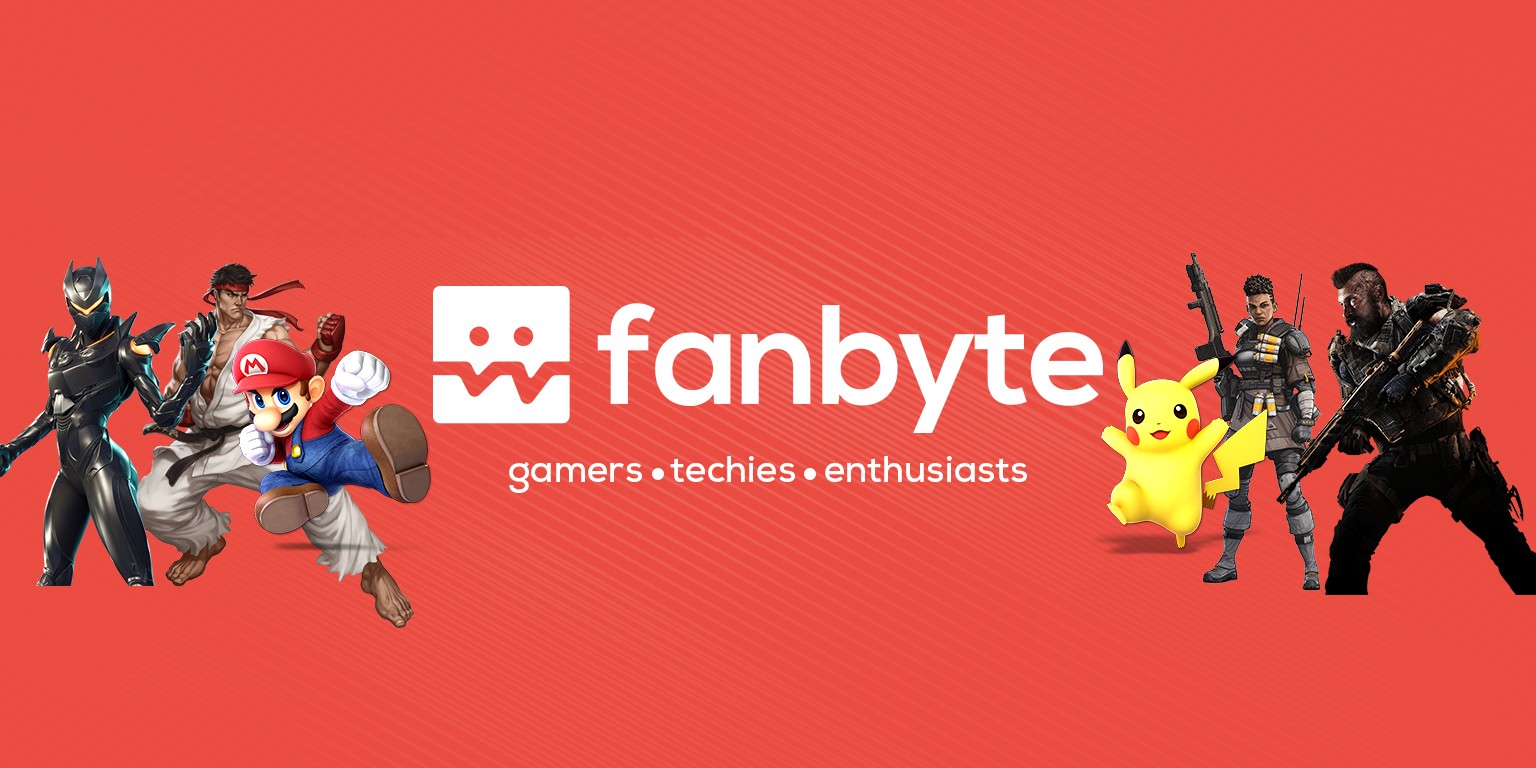 A banner featuring Fanbytes logo and different characters like Mario, Pikachu, Bangalore, and others