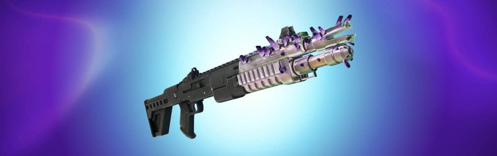 A promotional image from Fortnite showing a shotgun with the front have being covered in Chrome