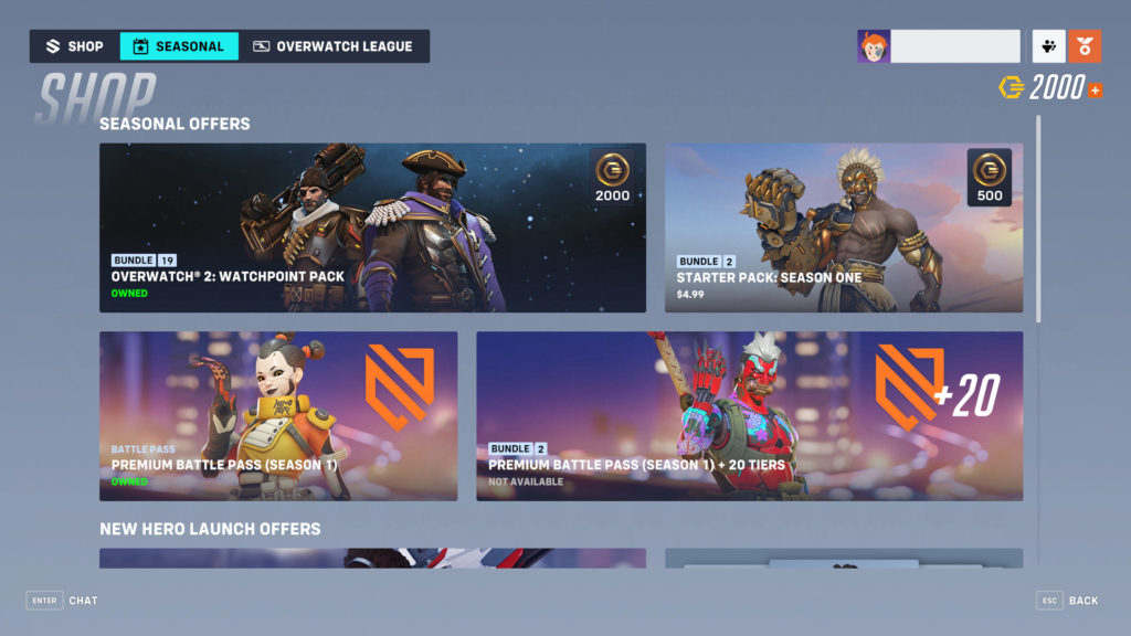 The seasonal page of the Overwatch 2 shop.