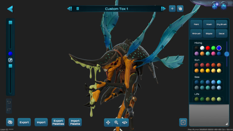 A screenshot from Moonbreaker showing a large insect creature in the custom painting screen