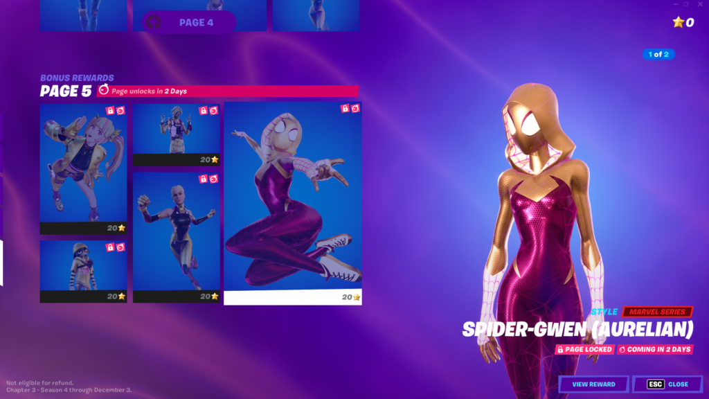 Une image de Spider-Gwen dans Fortnite avec un costume amde de couleurs or et marron
