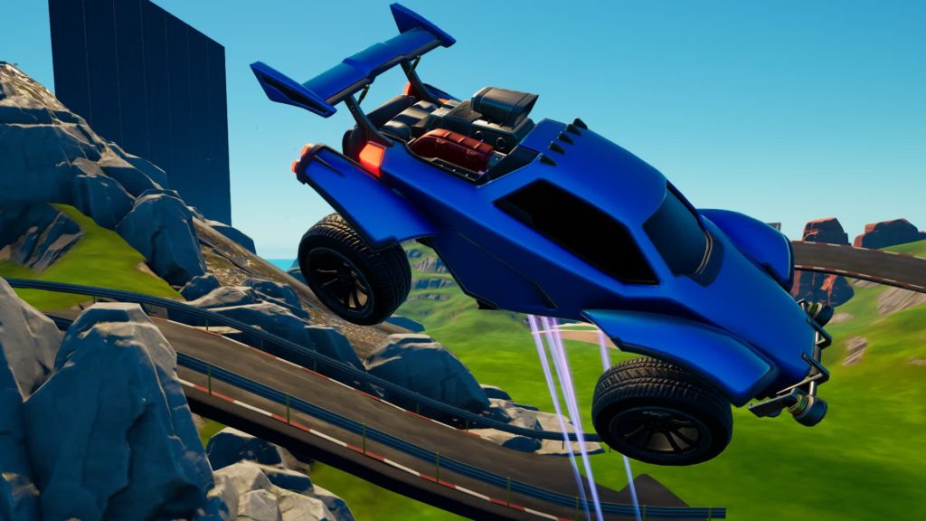 Изображение карты гонок Fortnite Open World Rocket League Race, на которой Октан высоко прыгает.