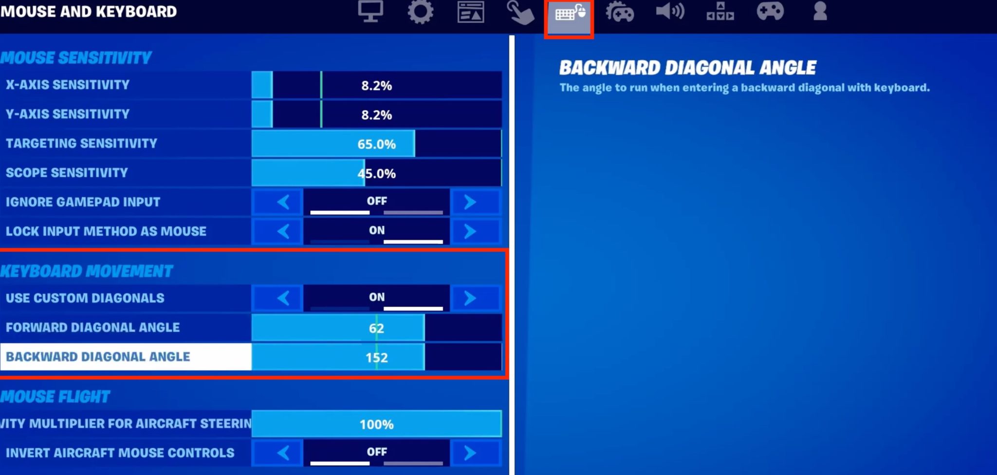 How to turn on custom diagonals keyboard movement in Fortnite Dot Esports