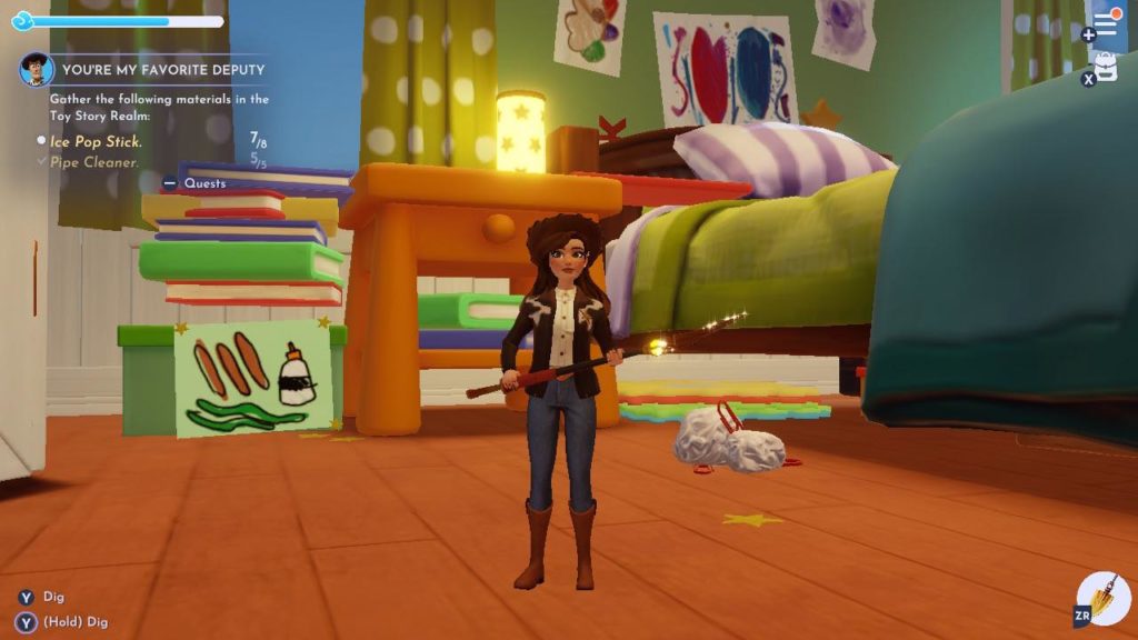 How to pick up Woody's pipe cleaners and popsicle sticks in Disney