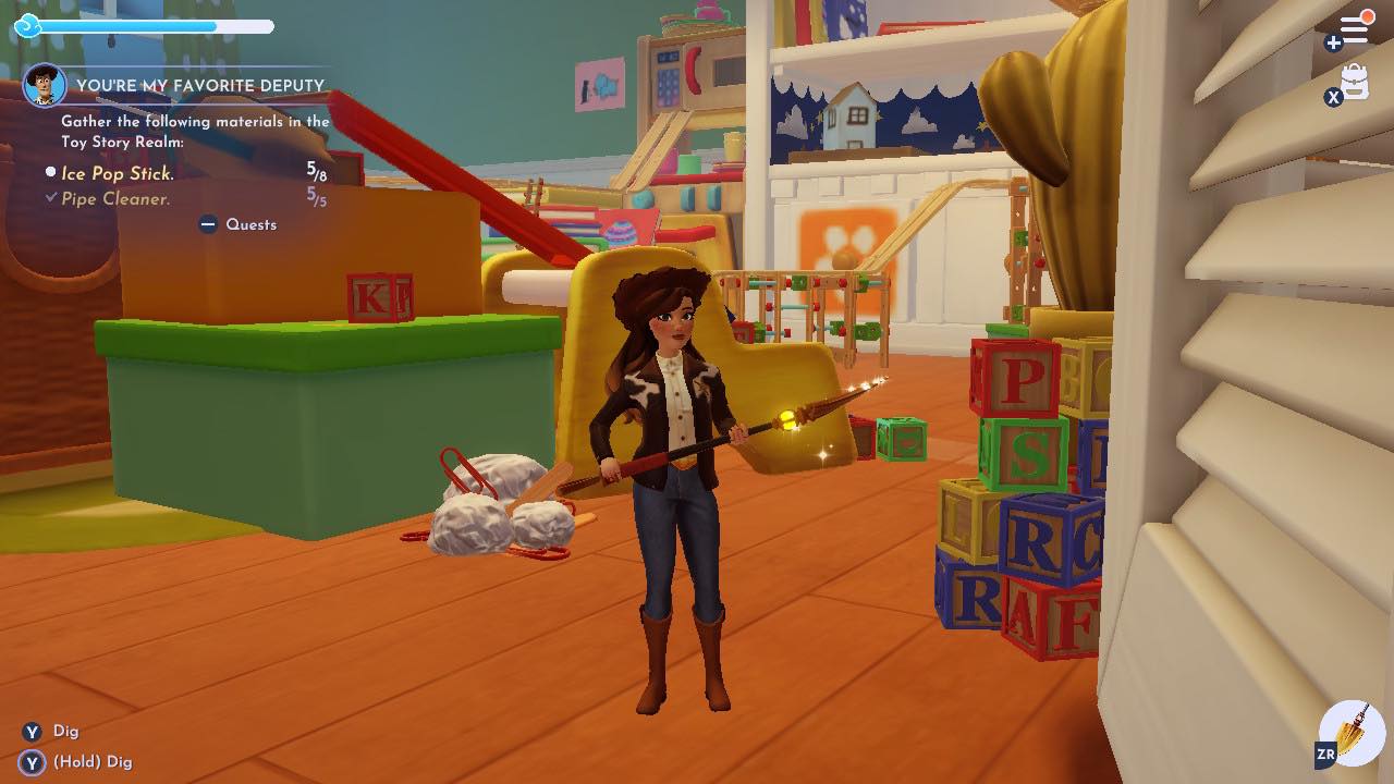 How to pick up Woody's pipe cleaners and popsicle sticks in Disney