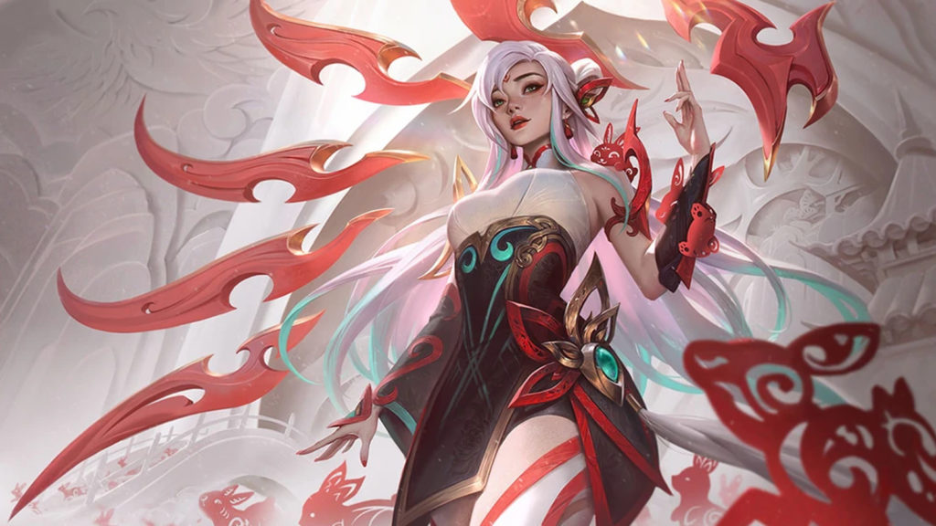 Mythmaker Irelia from League of Legends stands and stares at camera.